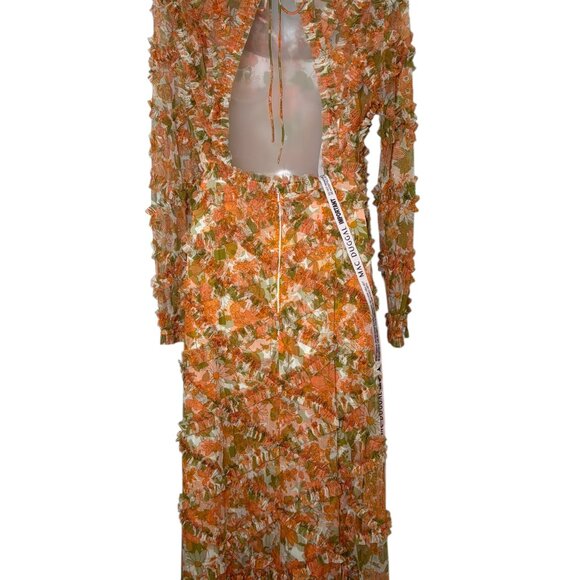 Mac Duggal Cutout Back Lattice Ruffle Floral Midi Dress Size 8 NWT - Picture 4 of 5